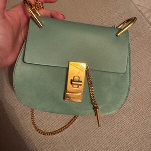Chloe drew leather & suede mini Green Leather Shoulder Bag